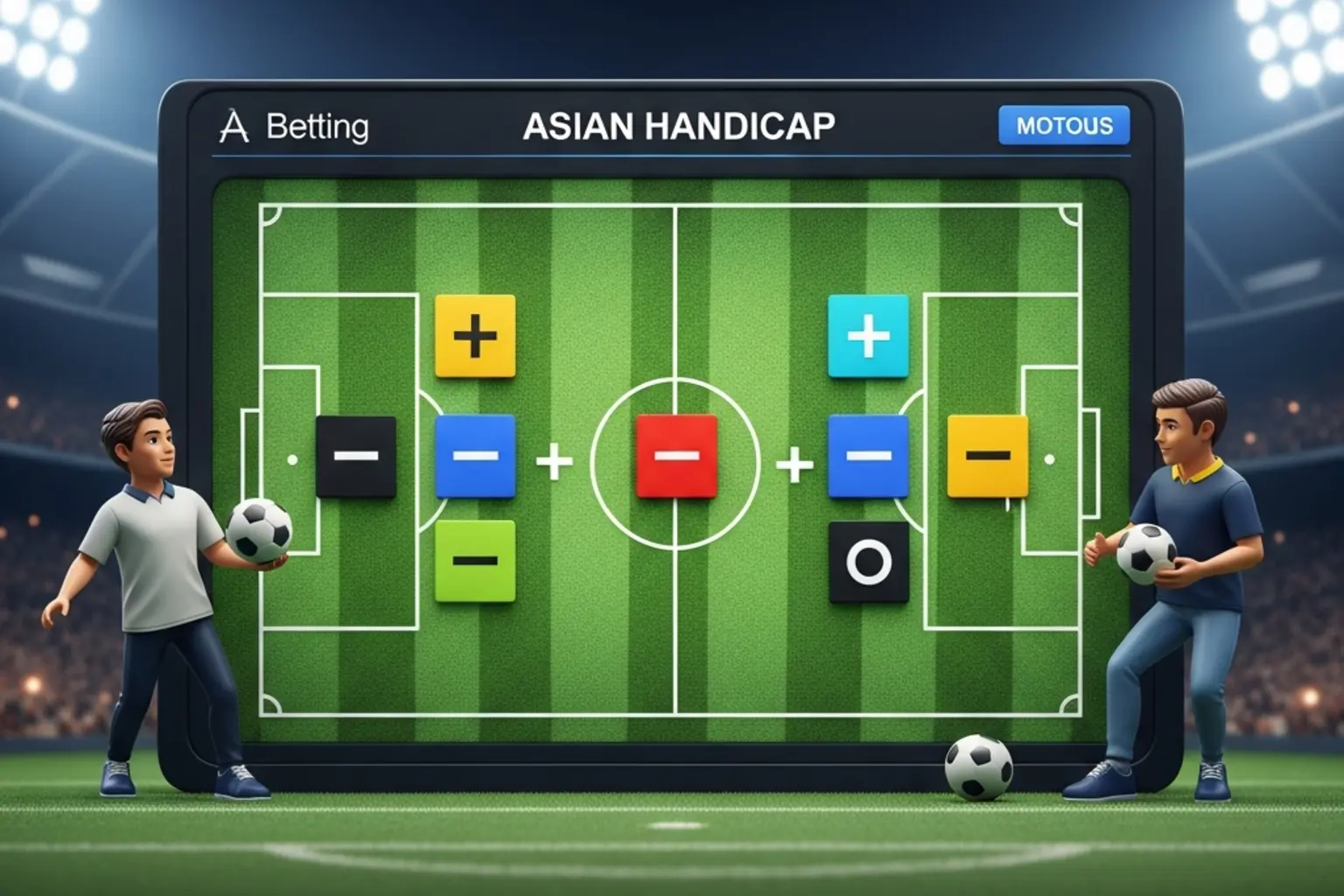 Grafische Darstellung des Asian Handicap Systems mit Fu&szlig;ballfeld