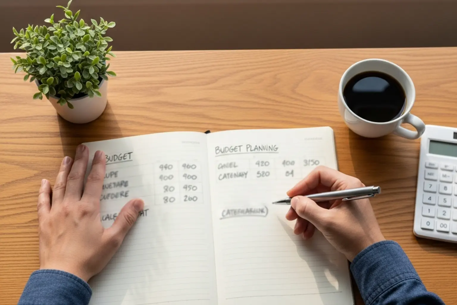 Person plant ihr Budget mit Notizen auf Papier