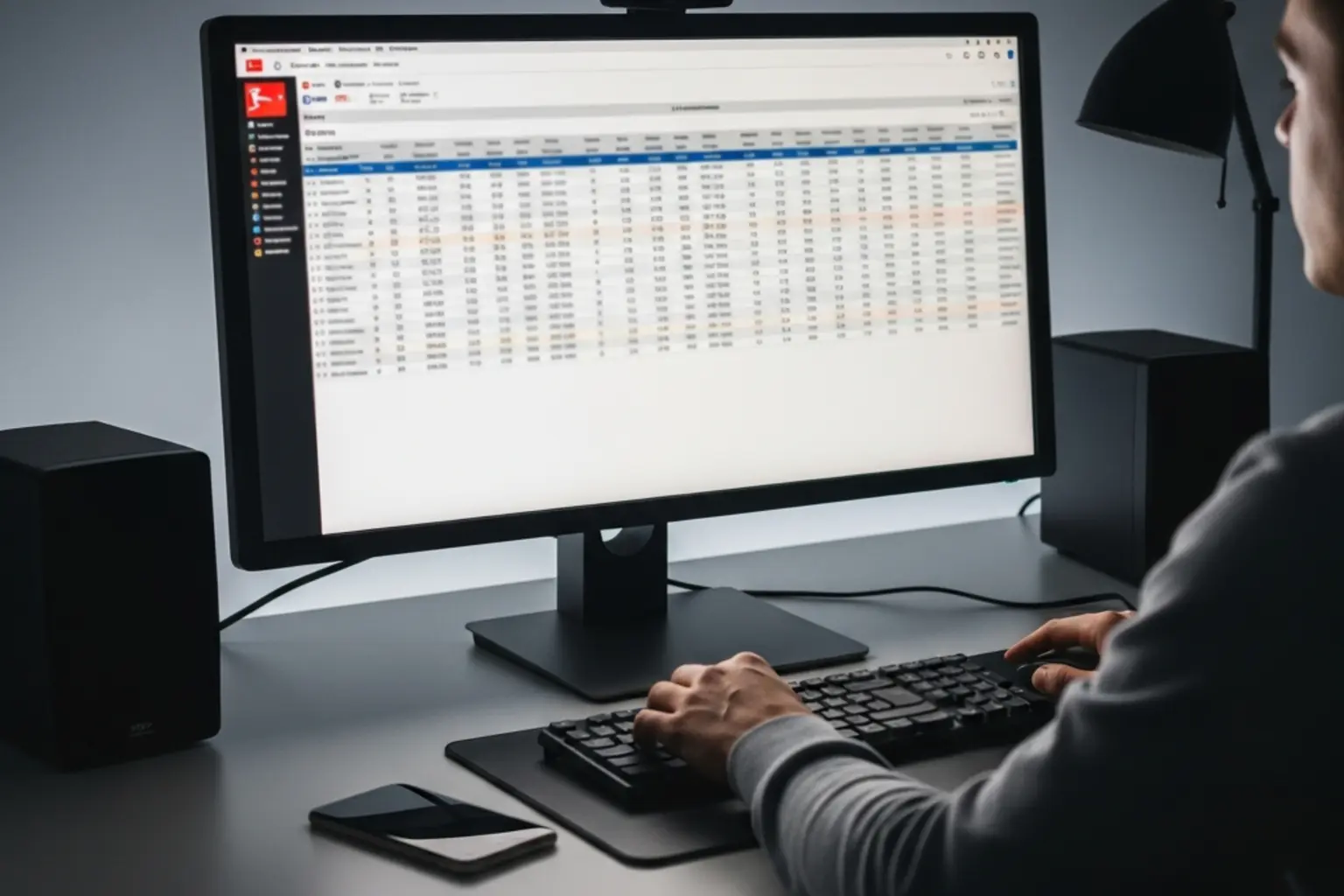 Analyse der Bundesliga-Tabelle mit Statistiken auf einem Bildschirm