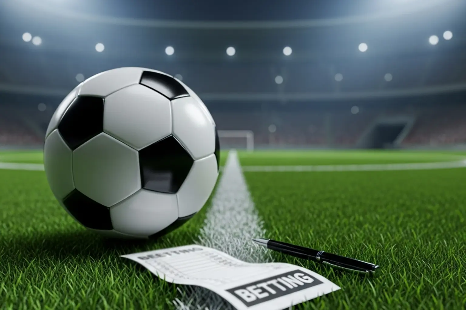 Verschiedene Fußballwetten-Arten symbolisch dargestellt mit Fußball und Wettschein