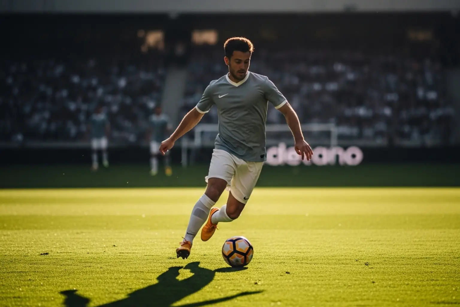 Fußballspieler in Aktion auf dem Rasen bei einem Spiel