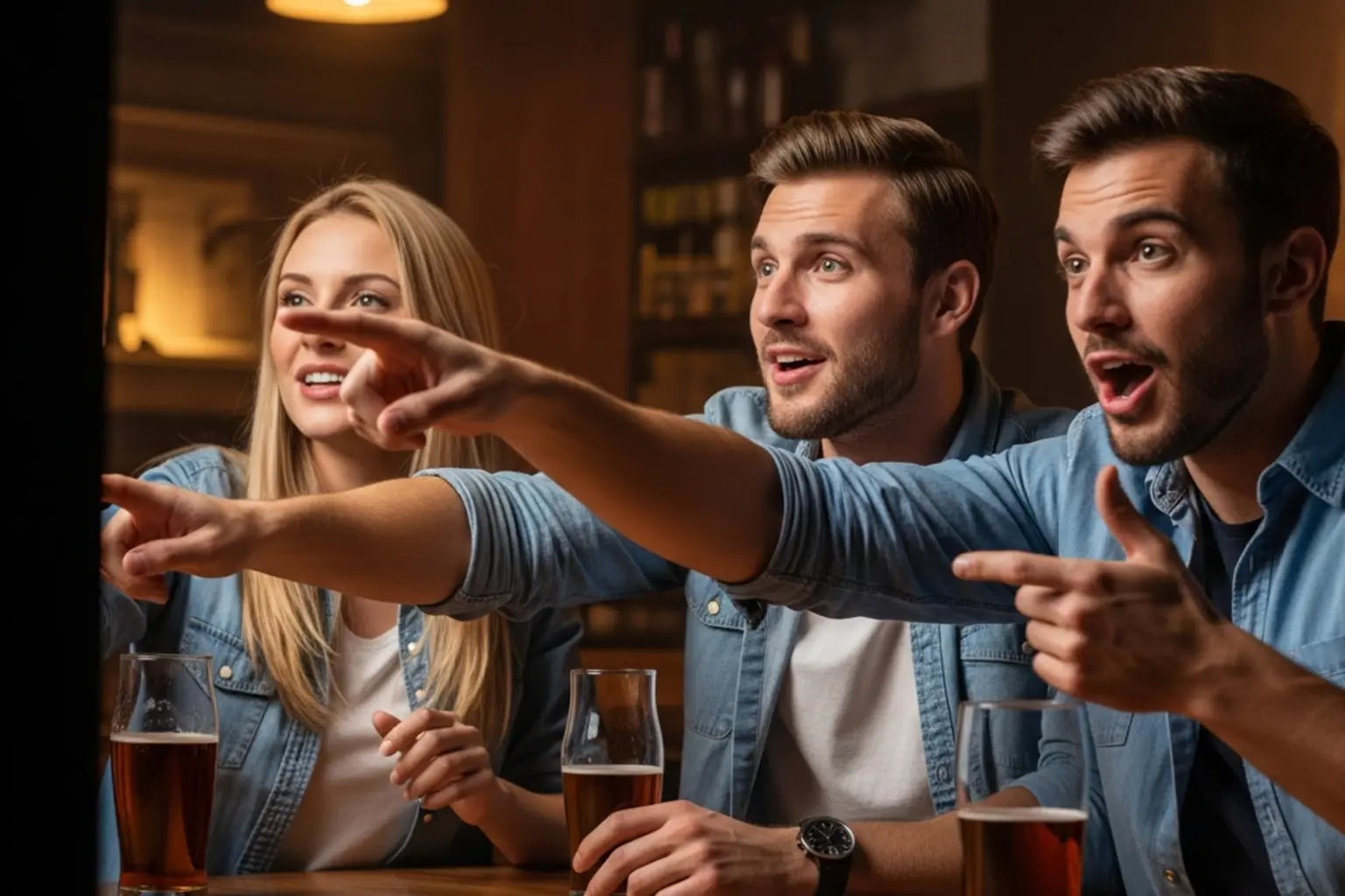 Fu&szlig;ballfans schauen konzentriert ein Spiel und diskutieren