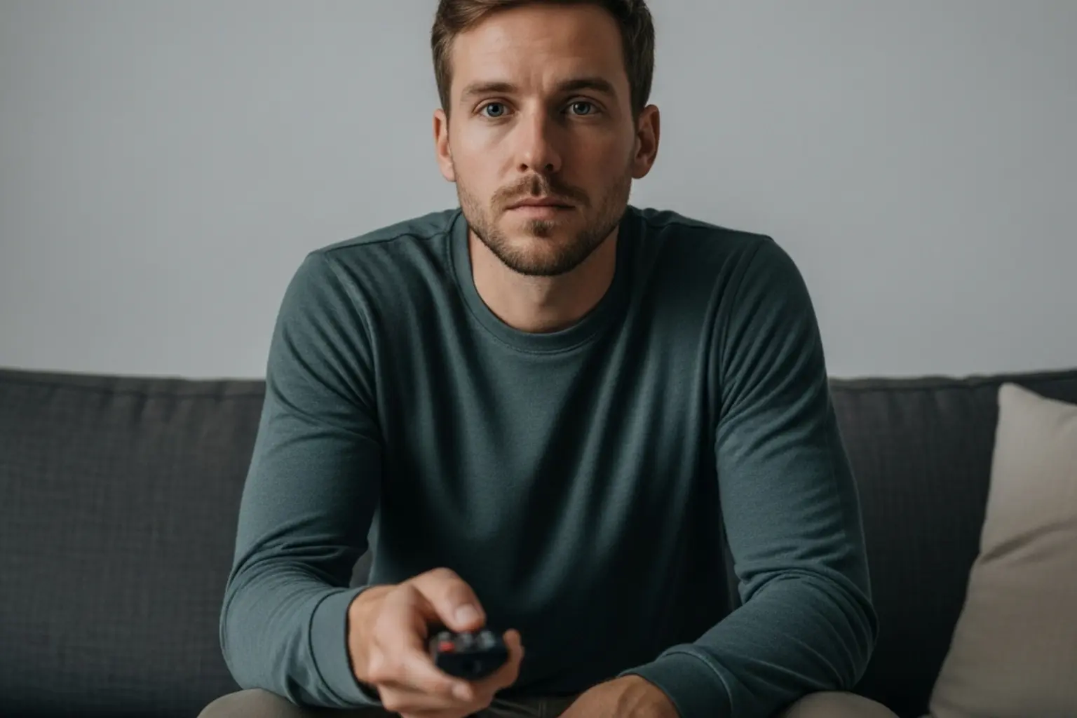 Nachdenklicher Mann vor dem Fernseher bei einem Fu&szlig;ballspiel