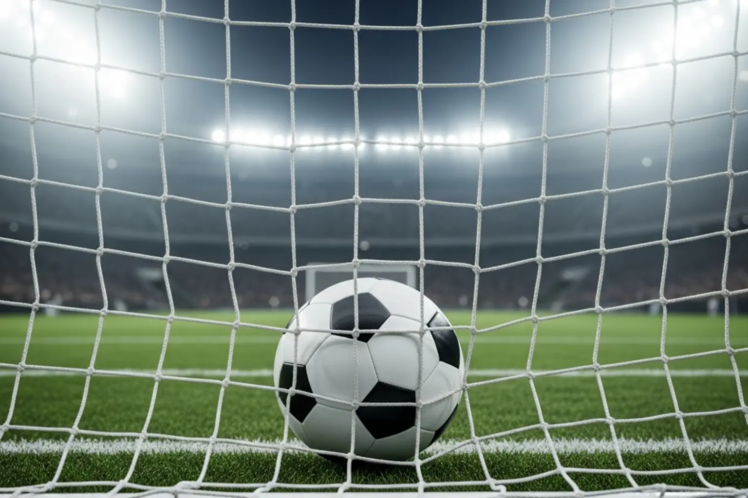 Fu&szlig;ball im Tornetz als Symbol f&uuml;r &Uuml;ber/Unter-Torwetten